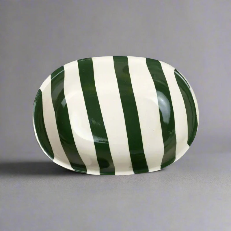 Nurture India Vintage Army Green Stripe Ceramic Bowl