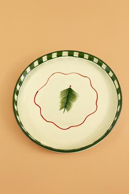 Nurture India Christmas Tree Green Ceramic Snack Plate 8-Inch