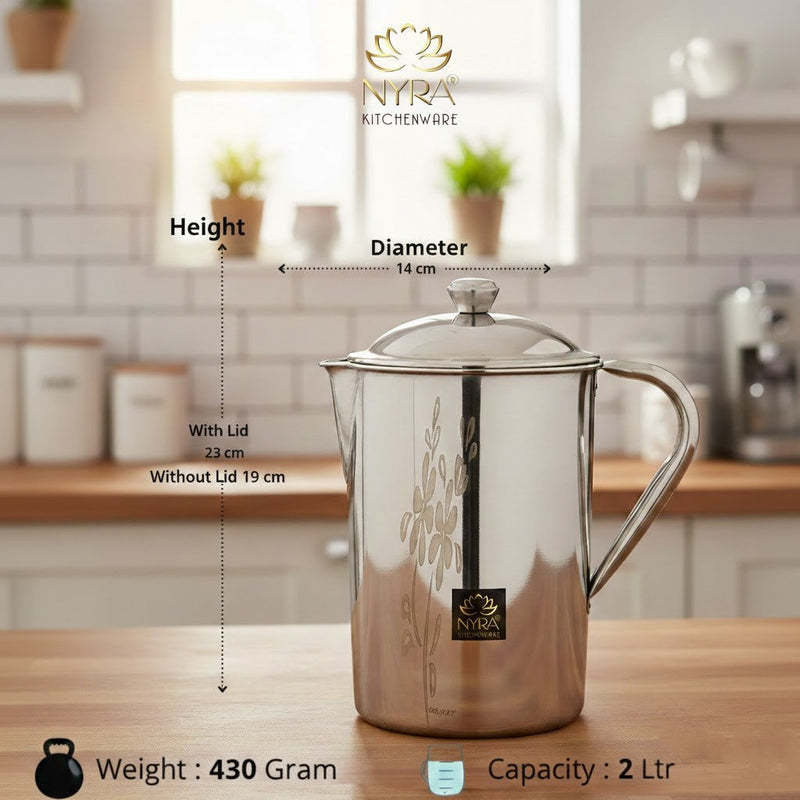 Stainless Steel Laser Printed Jug with Sturdy Handle and Lid