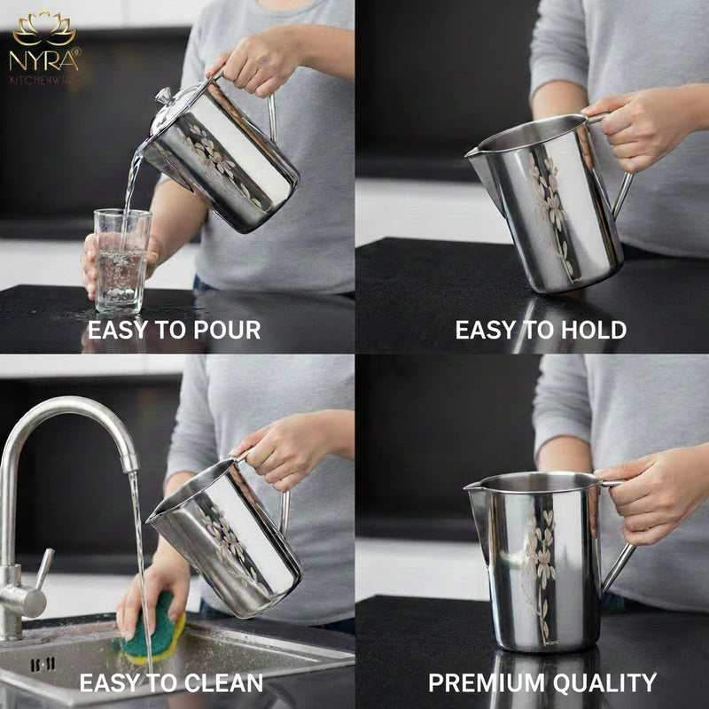 Stainless Steel Laser Printed Jug with Sturdy Handle and Lid