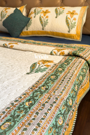 aenak-yellow-lily-handblock-reversible-quilted-bedcover-set