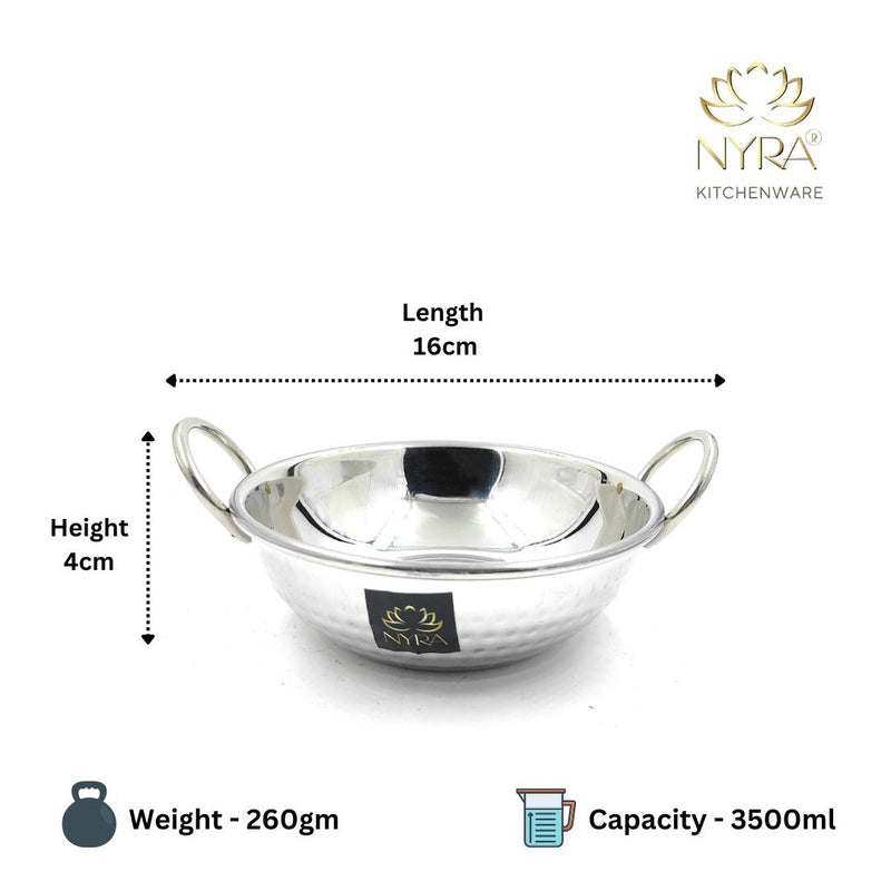 Stainless Steel Hammered Finish Kadhai with Handles – Cooking Kadhai