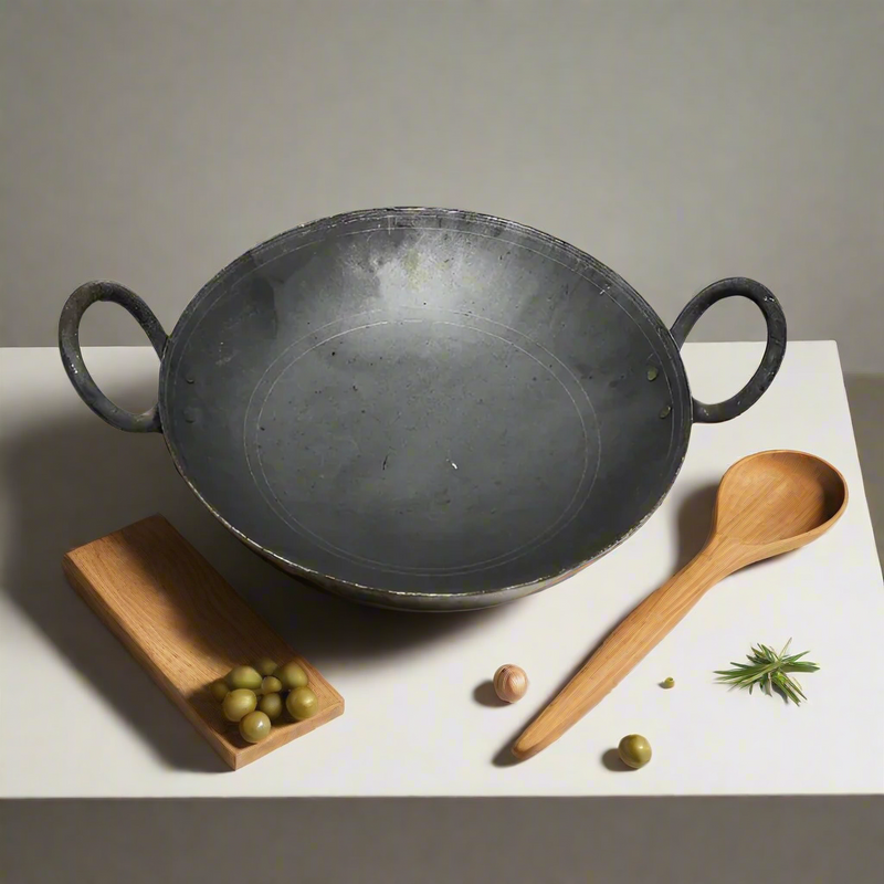 Traditional Black Iron Wok/Kadhai with – Cooking Wok