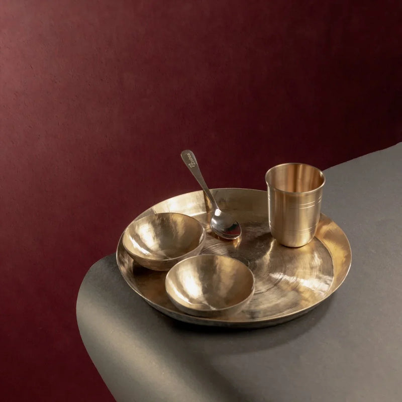 Kansa - Bronze Dinner Plate Set (Thali set: Plate, 2 katori, tumbler, 1 Spoon) – Kitchen Tool