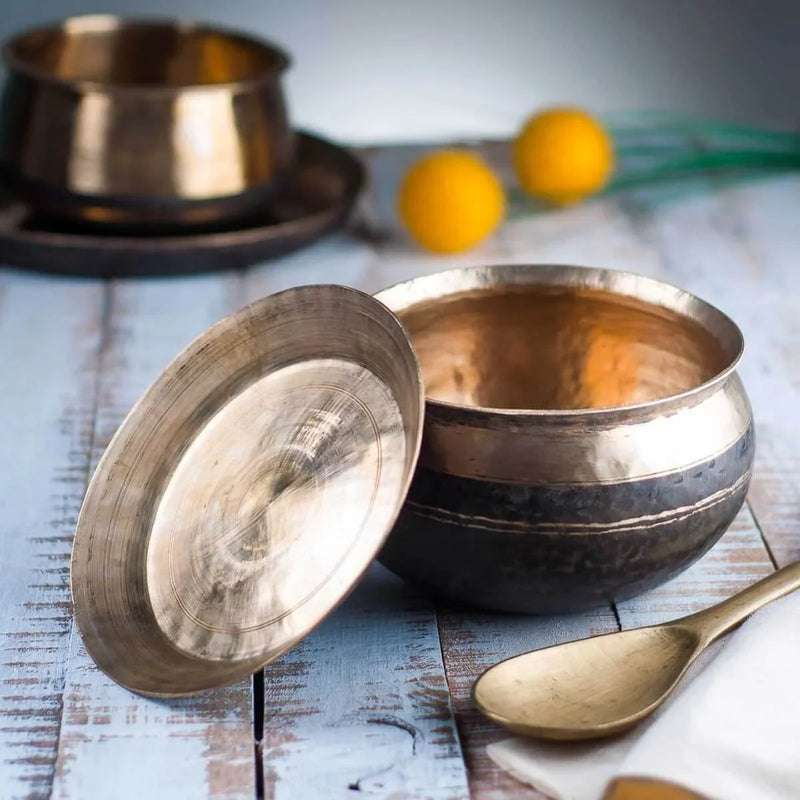 Kansa - Bronze Serving Bowl Large With Lid and Ladle – Tadka Ladle