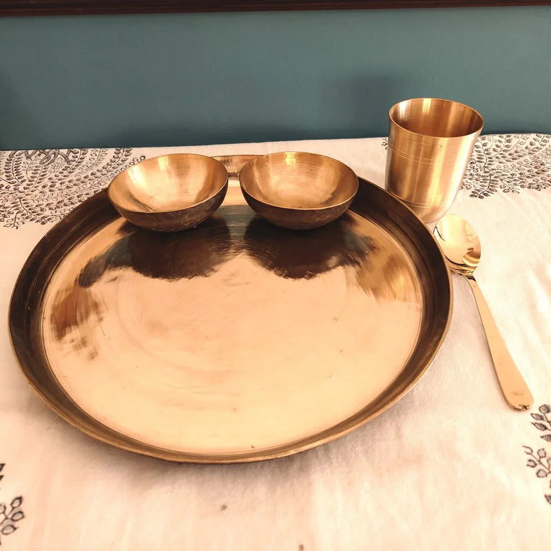 Kansa - Bronze Dinner Plate Set (Thali set: Plate, 2 katori, tumbler, 1 Spoon) – Kitchen Tool