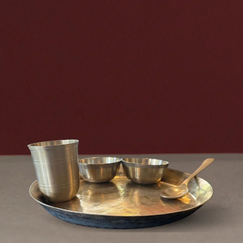 Kansa - Bronze Dinner Plate Set (Thali set: Plate, 2 katori, tumbler, 1 Spoon) – Kitchen Tool