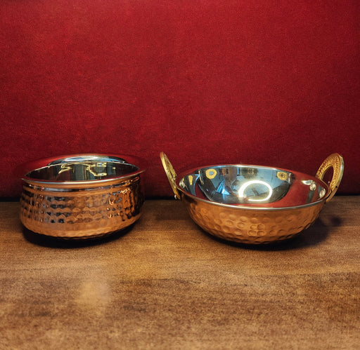 Premium Hammered Copper Handi & Kadhai Set – Copper Cooking Wok
