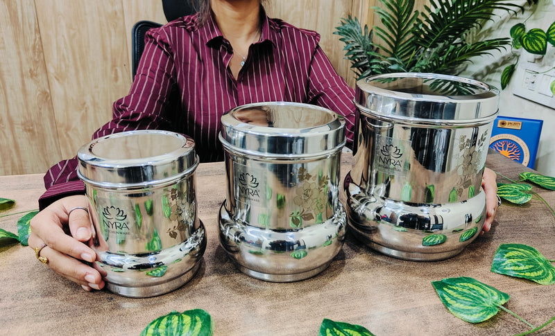 Stainless-Steel Belly Shaped Deep Storage Box Containers Dibba