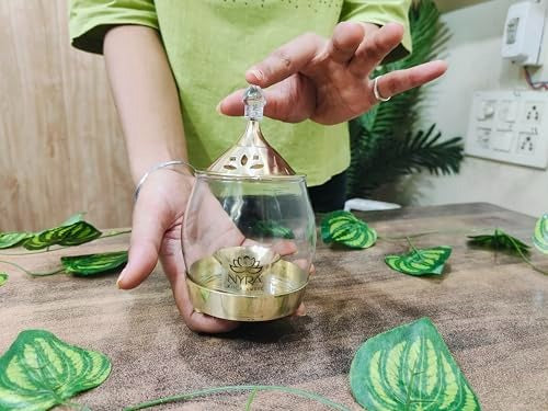 Brass Traditional Diya Stand with Clear Fiberglass Cover/Borosilicate Glass – Drinking Tumbler