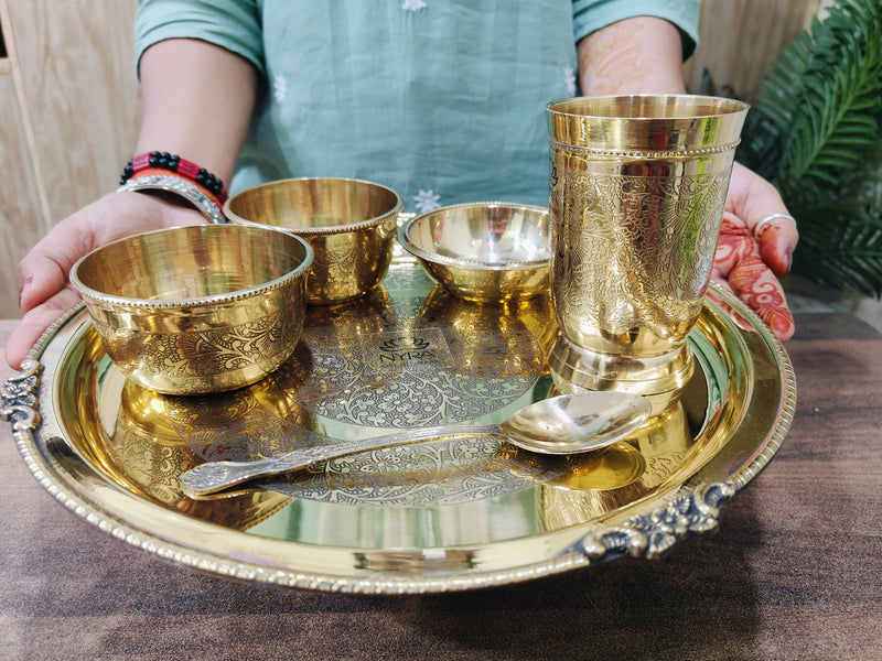 Traditional Brass Dinner Thali Set – Kitchen Utensil