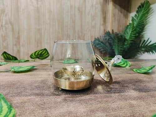 Brass Traditional Diya Stand with Clear Fiberglass Cover/Borosilicate Glass – Drinking Tumbler