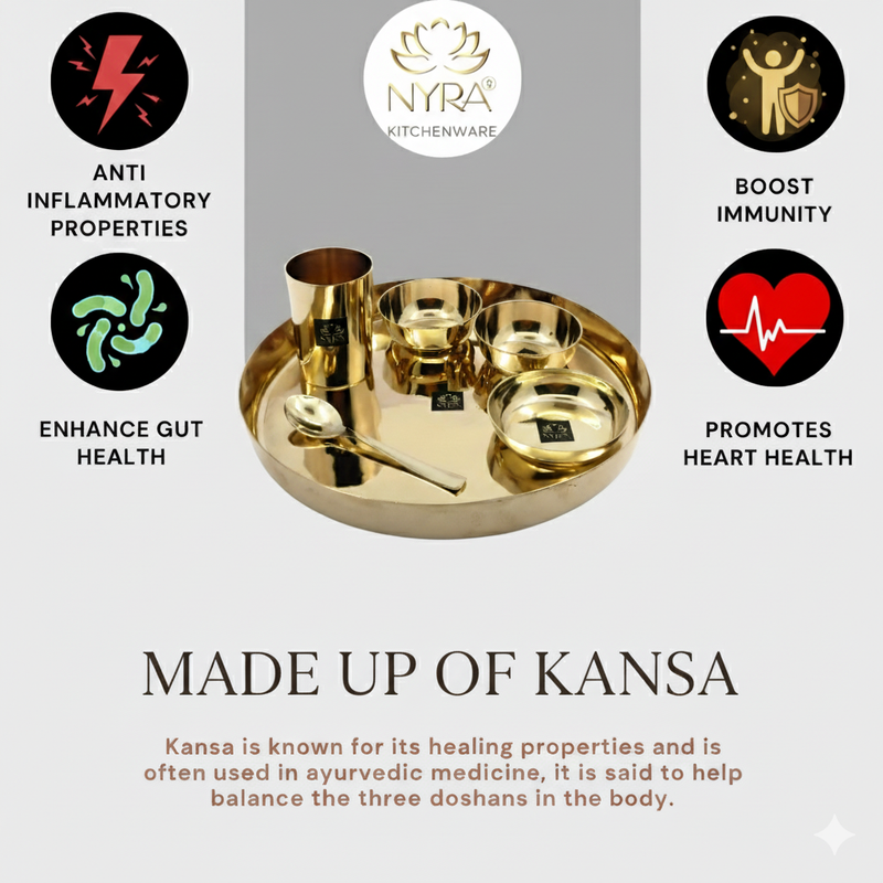 Premium Kansa/Bronze Thali Set of 6pcs – Kitchen Utensil