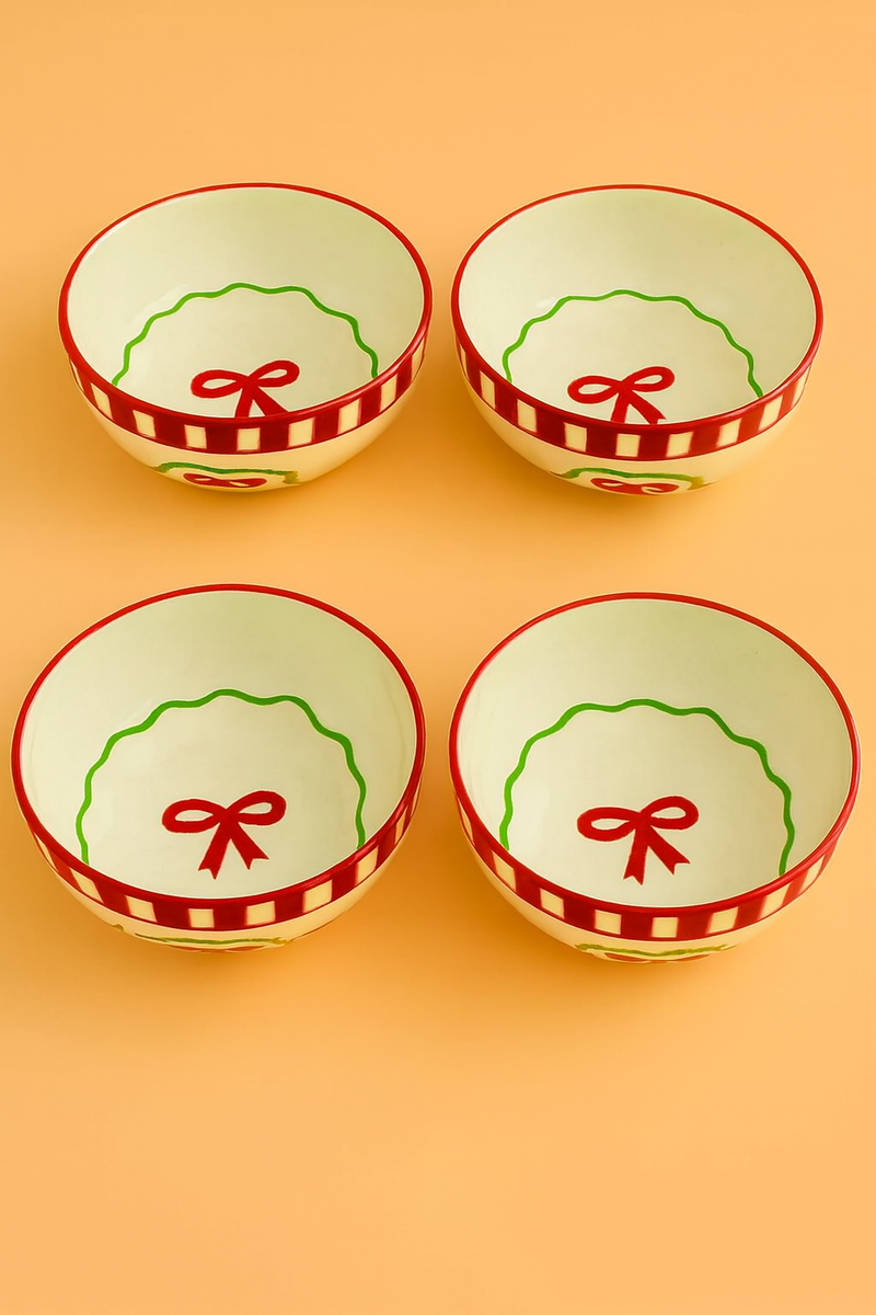 Nurture India Candy Cane Red Bow Ceramic Small Bowl