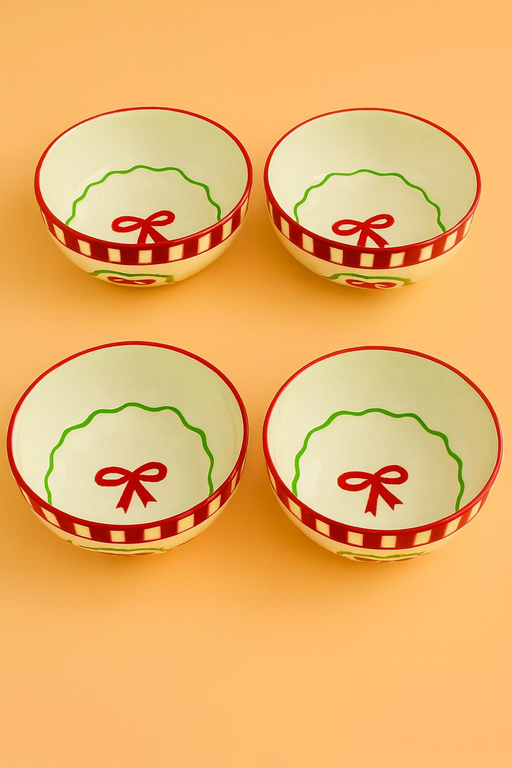 Nurture India Candy Cane Red Bow Ceramic Small Bowl