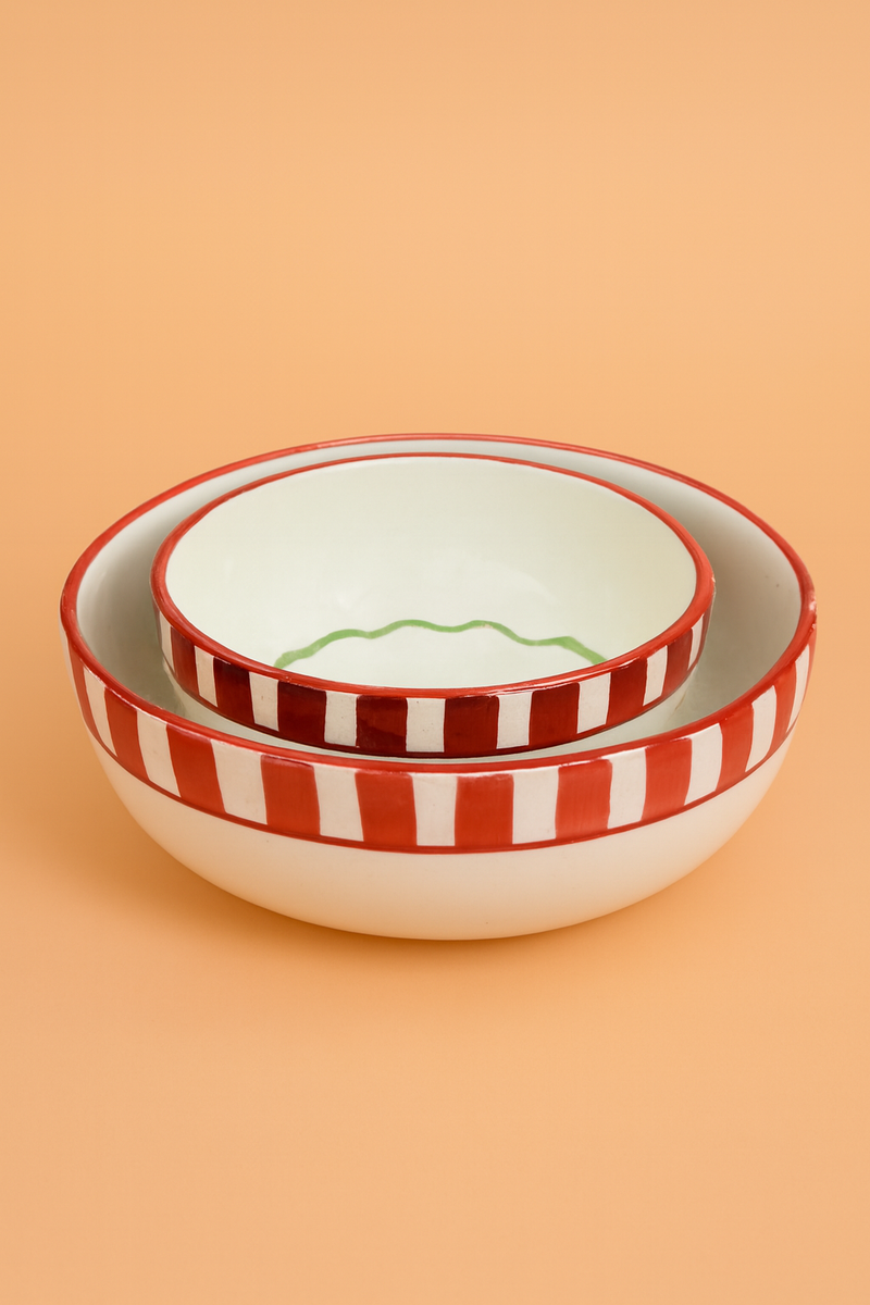 Nurture India Candy Cane Ceramic Bowl Large Small