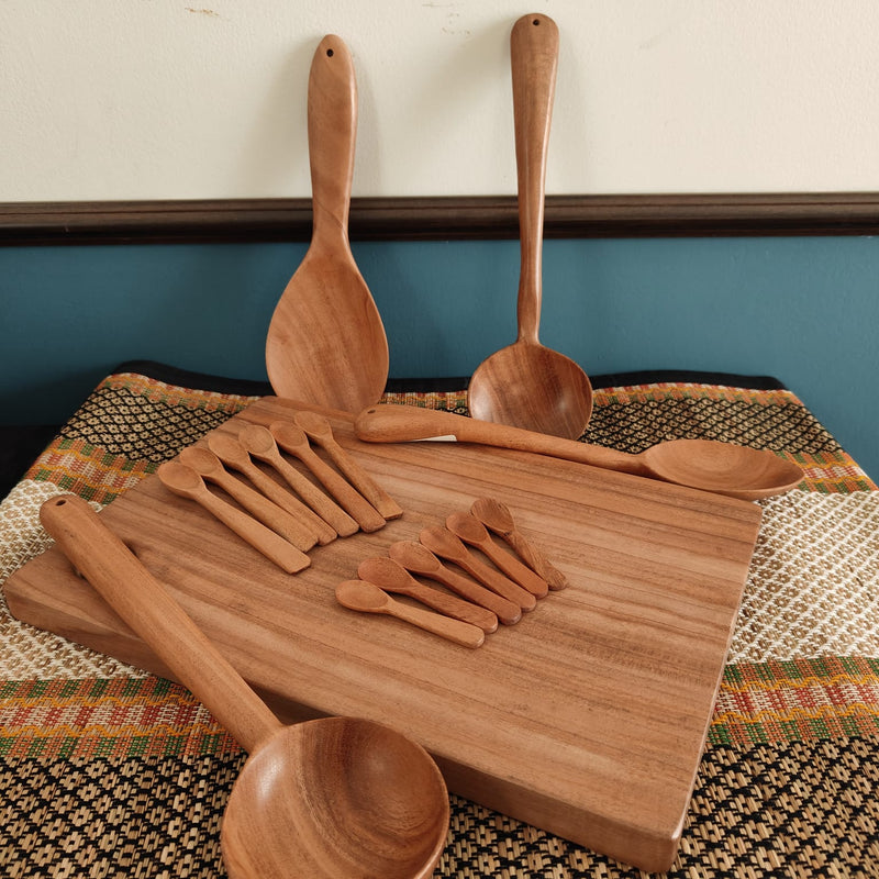 Neem Wood Kitchen Set (Chopping Board, Ladles, Spice & Masala Spoons) – Wooden Serving Spoon