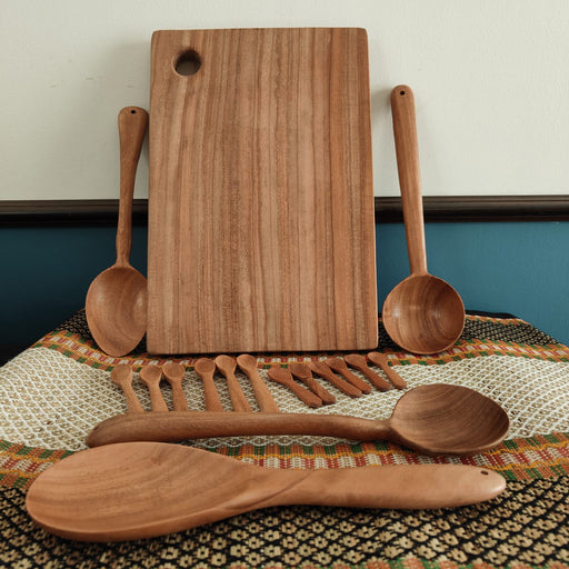 Neem Wood Kitchen Set (Chopping Board, Ladles, Spice & Masala Spoons) – Wooden Serving Spoon