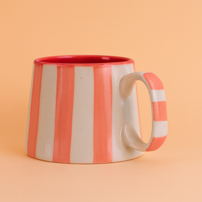 Nurture India Pink Stripe Ceramic Combo Bowl Cup
