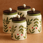 Nurture India Olive Leaf Ceramic Jar 27-oz
