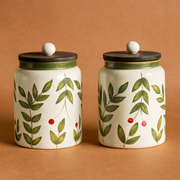 Nurture India Olive Leaf Ceramic Jar 27-oz