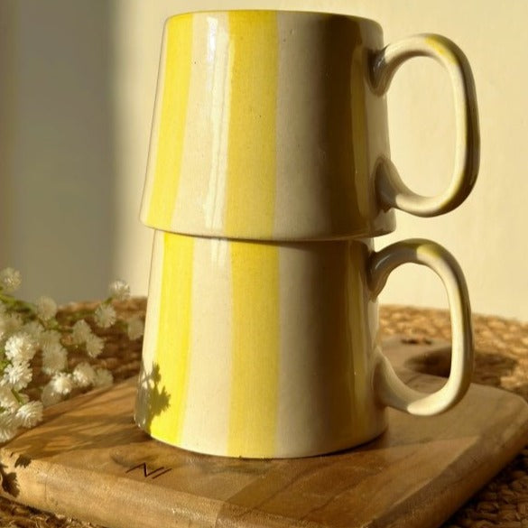Nurture India Pastel Yellow Stripe Coffee Cup 7-oz