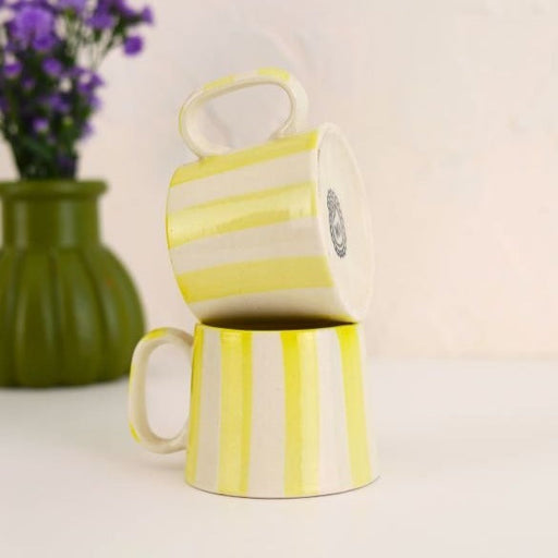 Nurture India Pastel Yellow Stripe Coffee Cup 7-oz