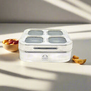 Stainless Steel 4-Compartment Dry Fruit Box with See-Through Lid – Kitchen Utensil