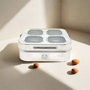 Stainless Steel 4-Compartment Dry Fruit Box with See-Through Lid – Kitchen Utensil