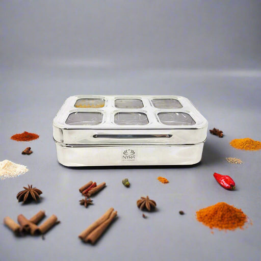 Stainless Steel 6 Compartment Dry Fruit/Spice Box– Kitchen Utensil