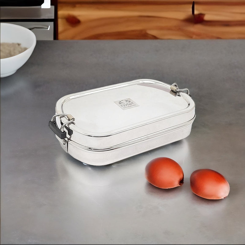 Stainless Steel Square Lunch Box/Tiffin with Locking Clips – Storage Container