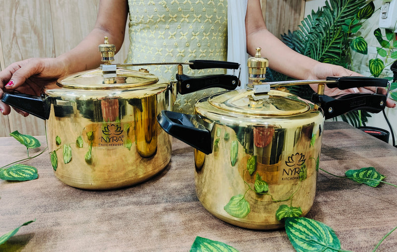 Pure Brass Cooker with Kalai/Tin Coating-Inner Lid Pressure Cooker – Kitchen Utensil