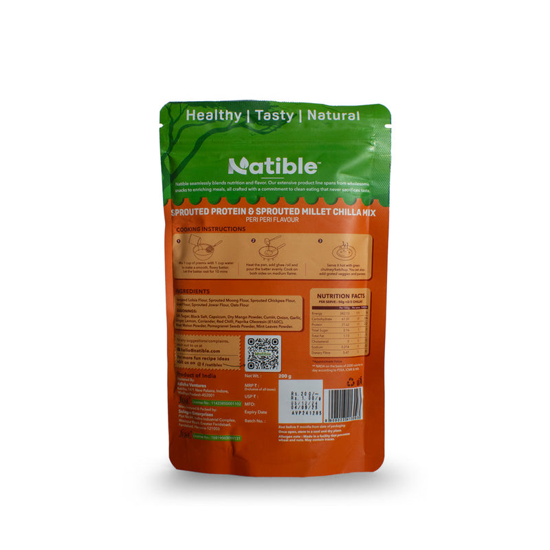 Natible Sprouted Protein and Sprouted Millet Chilla Mix Variety Pack- Peri Peri Flavor – Savory Indian Pancake Mix (7.05 oz)