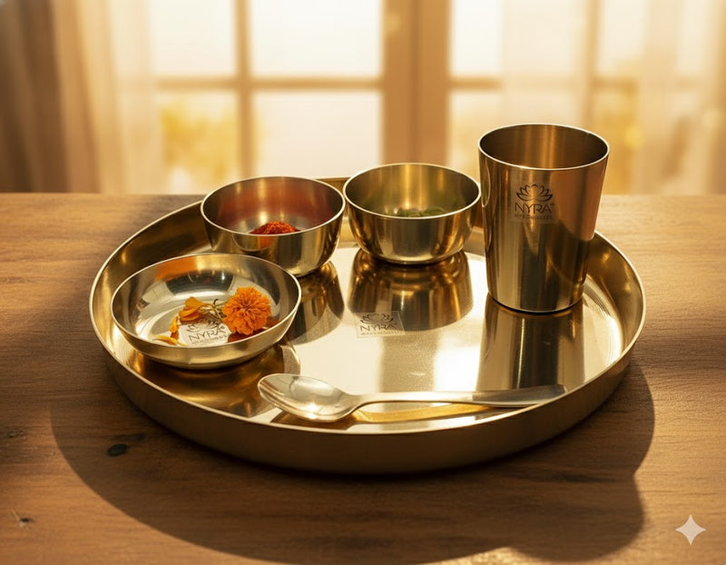 Premium Kansa/Bronze Thali Set of 6pcs – Kitchen Utensil