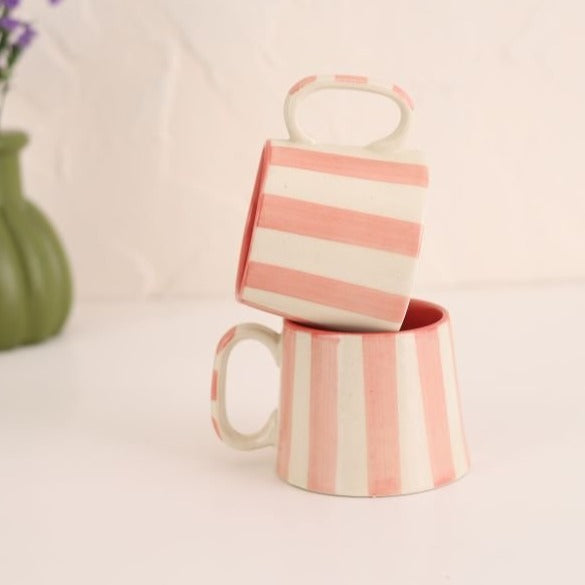 Nurture India Pink Stripe Ceramic Mug 7-oz