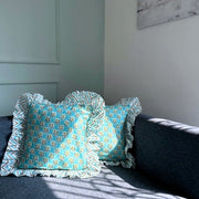 Nurture India Powder Blue Floral Ruffle Cushion Cover