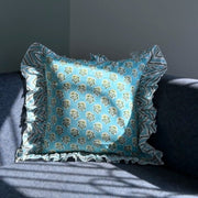 Nurture India Powder Blue Floral Ruffle Cushion Cover