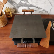 Pure Iron Tawa Square with Wooden Handle/ Pre-Seasoned No chemical Coating – Dosa Tawa