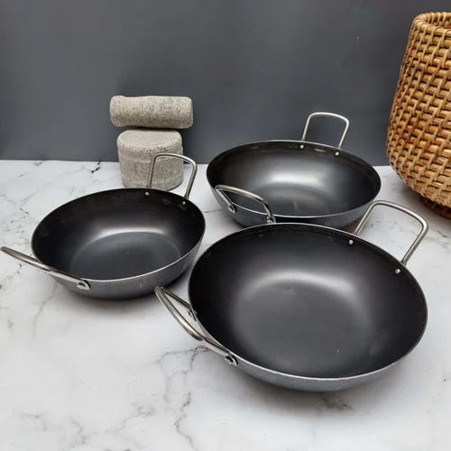 Pure Iron Flat Bottom Kadai – Cooking Wok