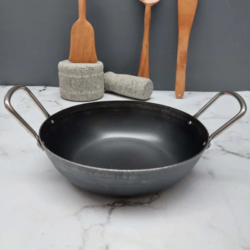 Pure Iron Flat Bottom Kadai – Cooking Wok