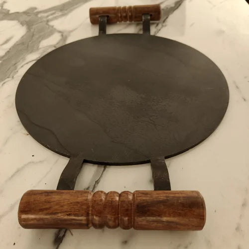 Pure Iron Tawa Round with Wooden Handle/ Pre-Seasoned No chemical Coating – Dosa Tawa