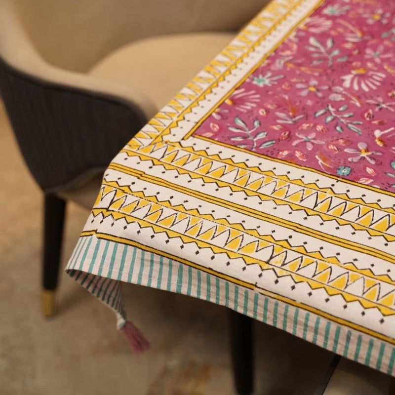 Nurture India Purple Posies Floral Cotton Tablecloth