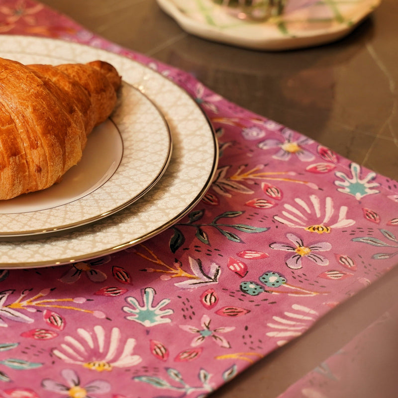 Nurture India Elegant Purple Floral Cotton Placemat