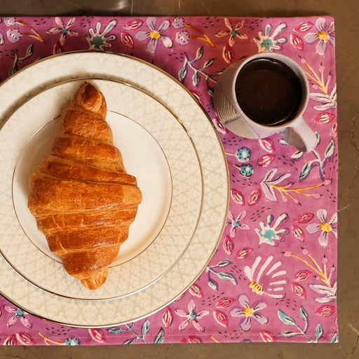 Nurture India Elegant Purple Floral Cotton Placemat