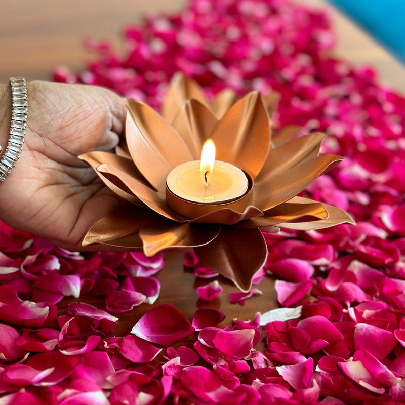 Nurture India Rose Gold Lotus Tealight Holder 2-Piece Set