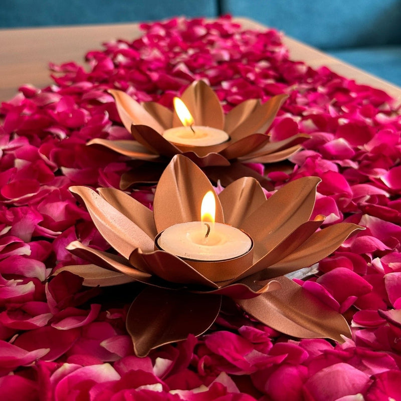 Nurture India Rose Gold Lotus Tealight Holder 2-Piece Set