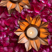 Nurture India Rose Gold Lotus Tealight Holder 2-Piece Set
