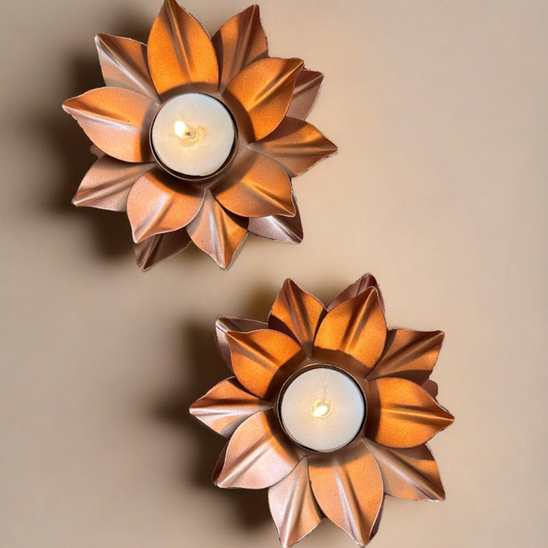 Nurture India Rose Gold Lotus Tealight Holder 2-Piece Set