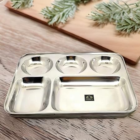 Stainless-Steel Round shaped 5 in 1 divided compartment Bhojan Thali – Kitchen Utensil