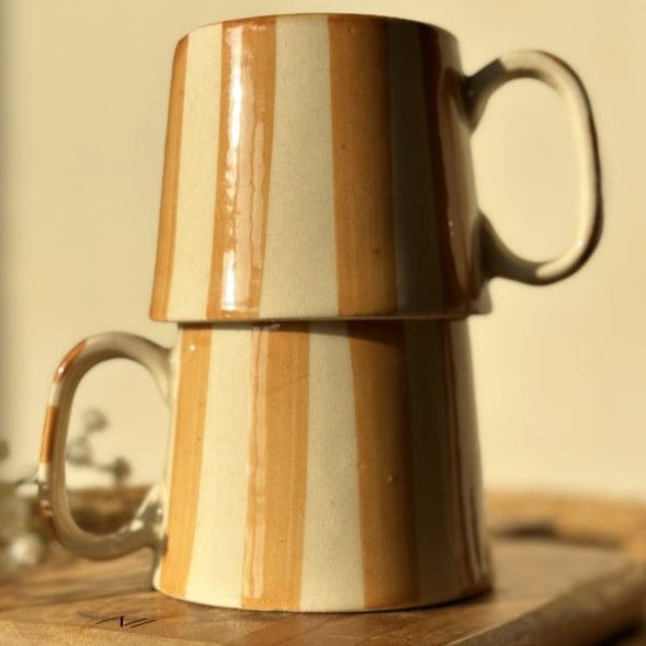 Nurture India Sandy Brown Stripe Coffee Cup 7-oz